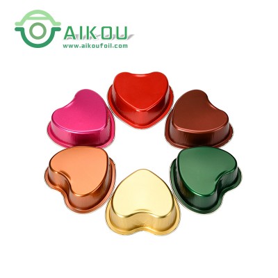 Multi color heart shape aluminum foil tray baking cake mold cupcake cases